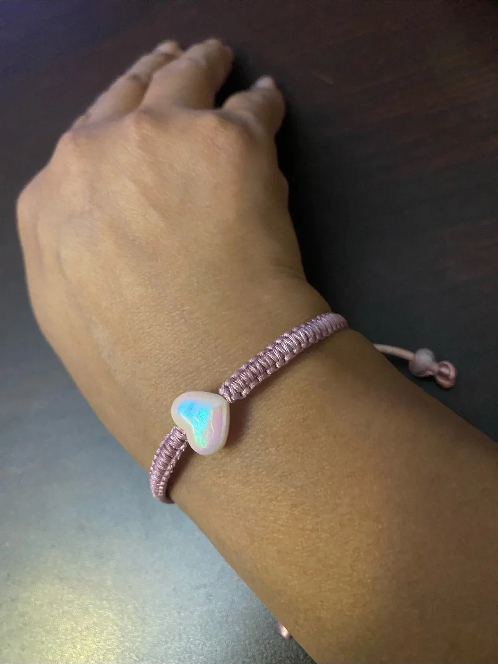 Pink Heart Macramé Bracelet with Glossy Heart Charm
